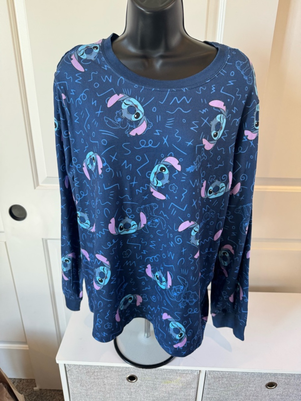Disney Stitch Pajama Top - Navy and Light Blue